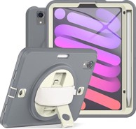 NIKCORP Zaštitna maska za iPad Mini 6 8,3" s rotirajućim stalkom držačem za ruku i naramenicom, siva